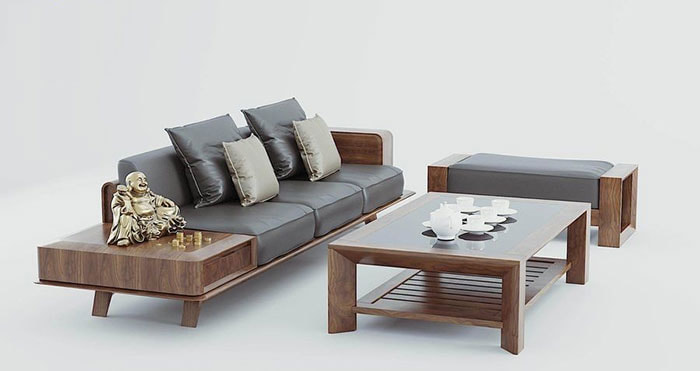 Sofa gỗ óc chó chữ L