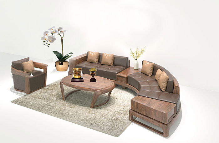 Sofa gỗ óc chó cong hình tròn