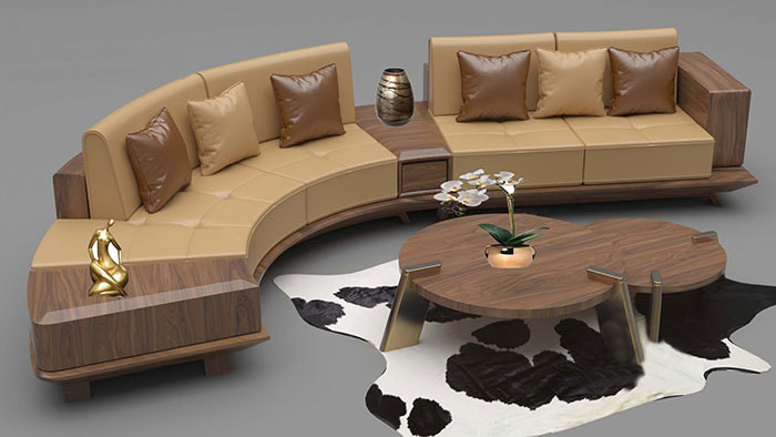 Sofa gỗ óc chó cong hình tròn