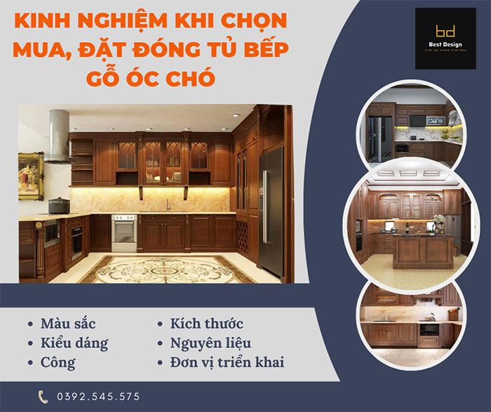 Kinh nghiệm khi chọn mua, đặt đóng tủ bếp gỗ óc chó