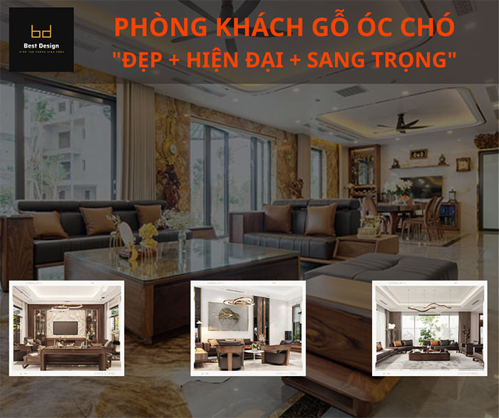 Phòng khách gỗ óc chó đẹp, sang trong và đẳng cấp