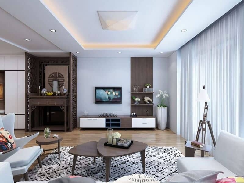 Thiết kế phòng khách nhà cấp 4 có bàn thờ